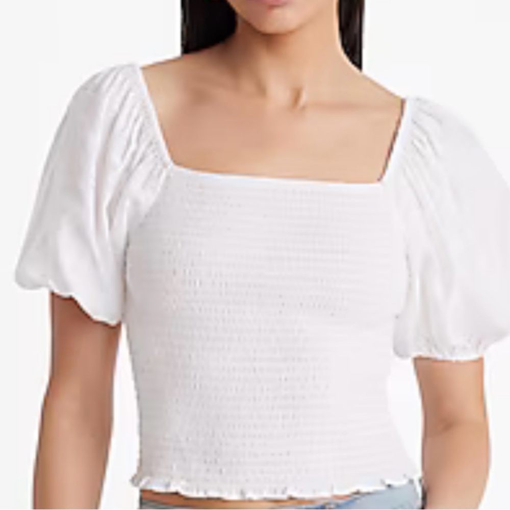 White Puff Sleeve Smocked Top
